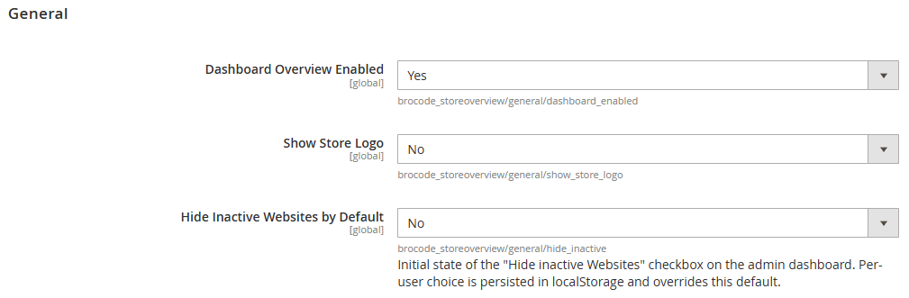 Store Overview configuration settings